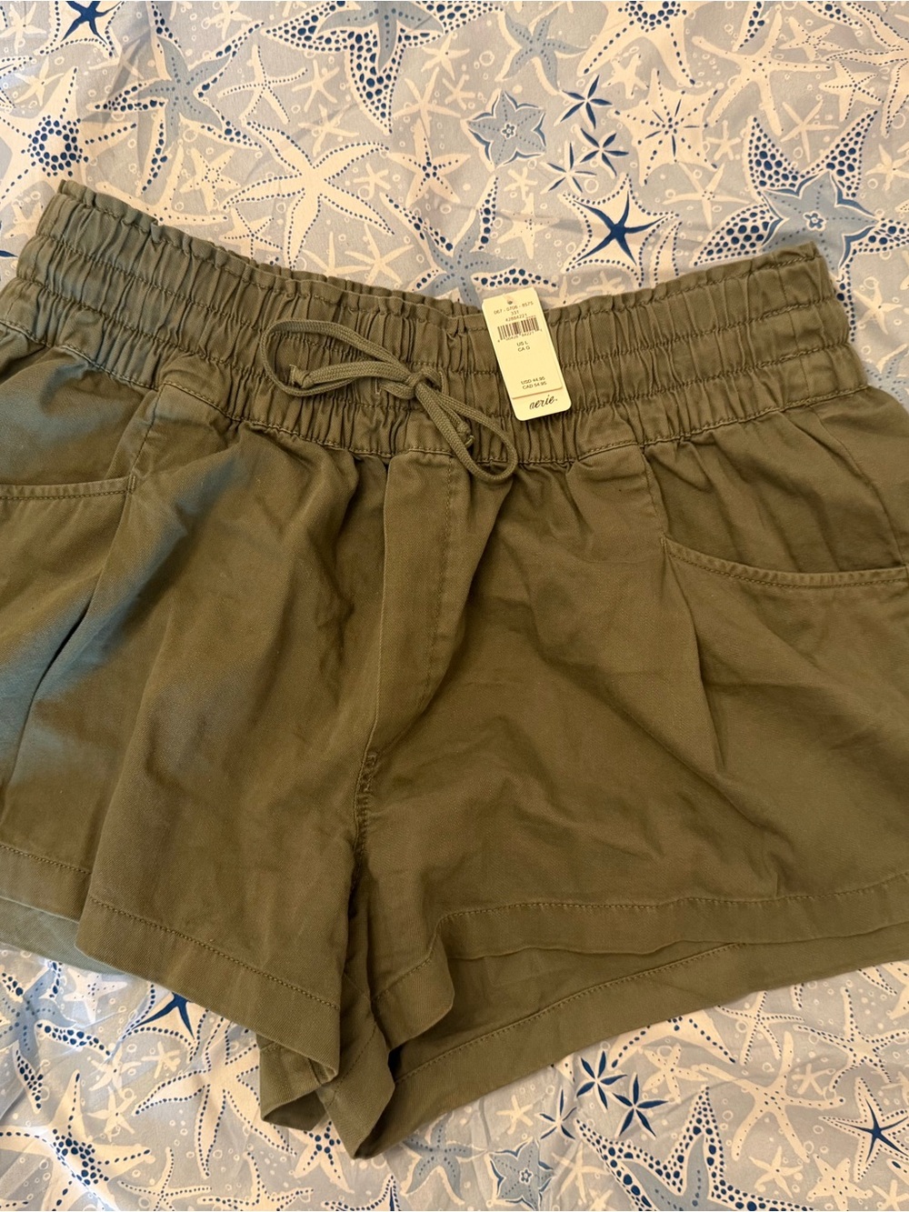 aerie Olive High-Waist Drawstring Casual Shorts